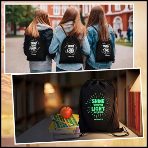 Glow in the Dark Drawstring Backpacks Bulk Religious Bible Verse Faith Design